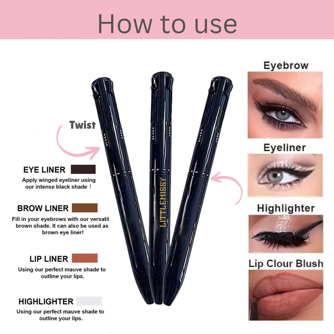 4-in-1 Waterproof Makeup Liner: High-Pigment, Retractable, Smudge-Proof & Smooth Color