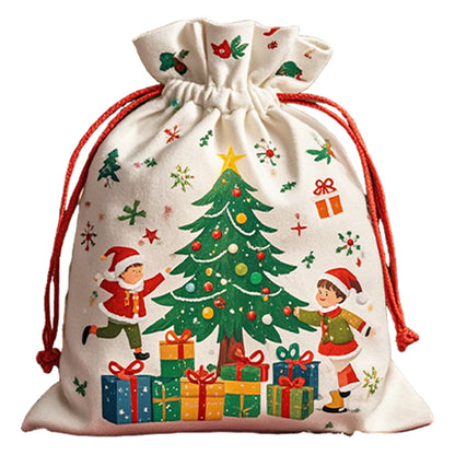 Christmas Cotton Drawstring Gift Bags for Parties