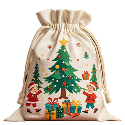 Christmas Cotton Drawstring Gift Bags for Parties