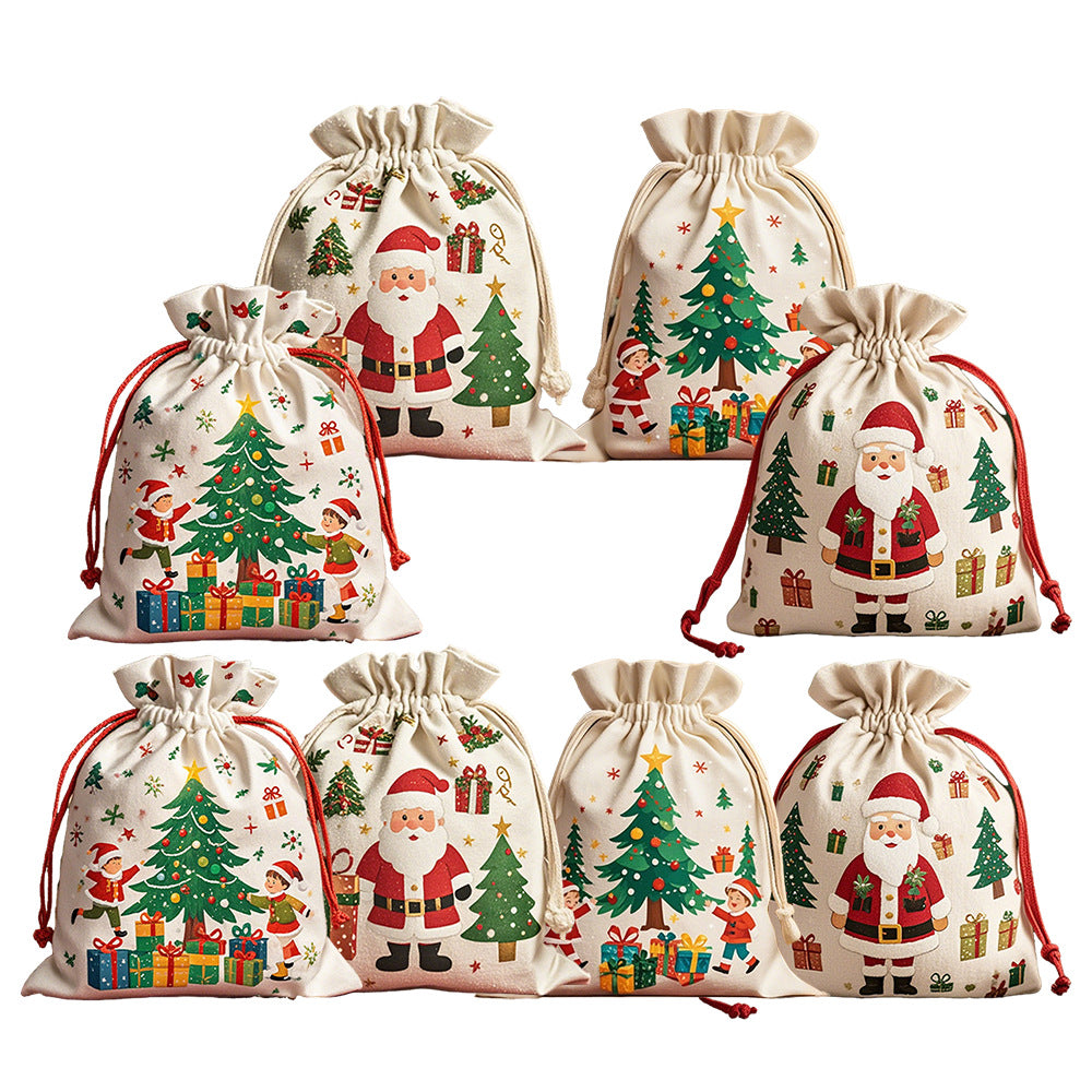 Christmas Cotton Drawstring Gift Bags for Parties