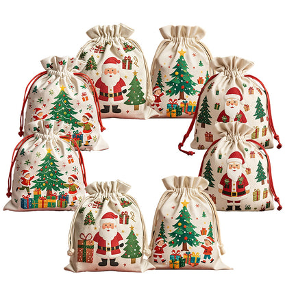 Christmas Cotton Drawstring Gift Bags for Parties