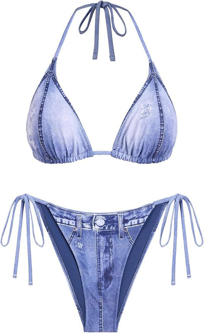 Women's Denim Print Bikini Sets