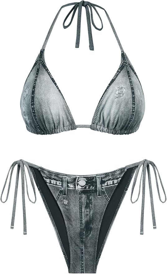 Women's Denim Print Bikini Sets