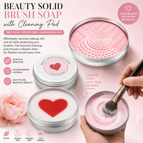Beauty Solid Brush Soap with Cleaning Pad
