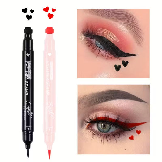 2pcs Black&Red Waterproof Eyeliner Heart Stamp