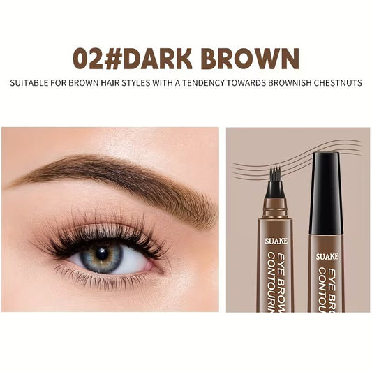Water-Resistant Eyebrow Pen (DARK BROWN) Microblading Pencil Featuring a Four-Pronged Tip for Naturally Styled Brows